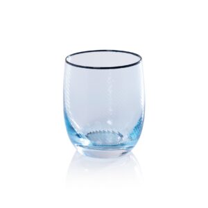 Aqua Swirl Glass Bowl with Navy Rim