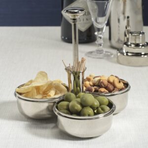 Polished Nickel Condiment Trio with Cocktail Pick Holder