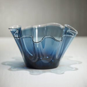 Blue Tall Wave Glass Bowl - 12 in
